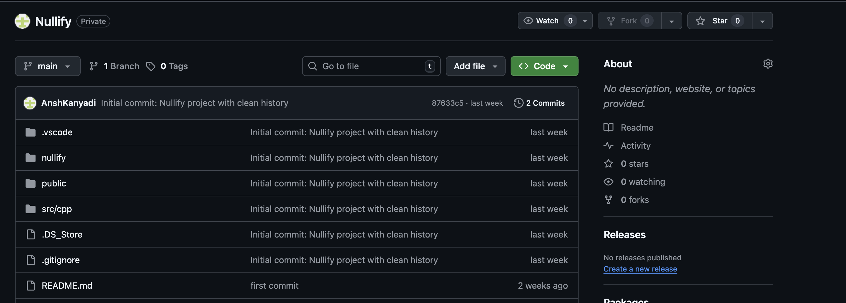 Nullify Project Screenshot