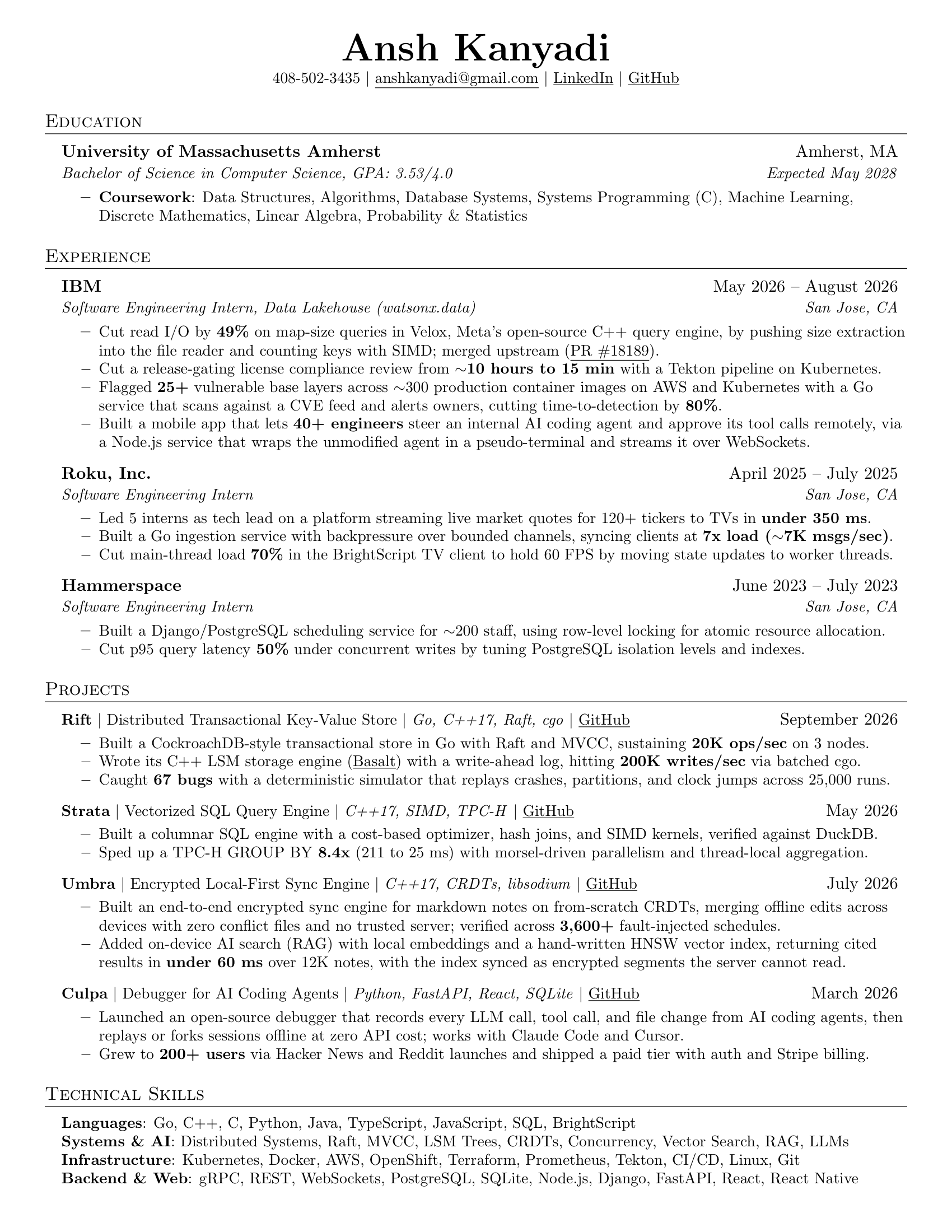 Ansh Kanyadi's one-page resume. The same content is in the PDF linked above.